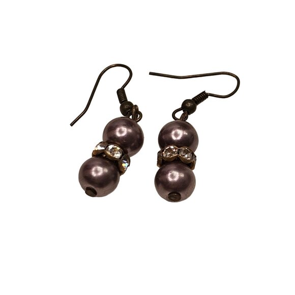 Purple Pearl Drop Made with Swarovski Crystal Rondelle Rhinestone Earrings - Picture 4 of 5